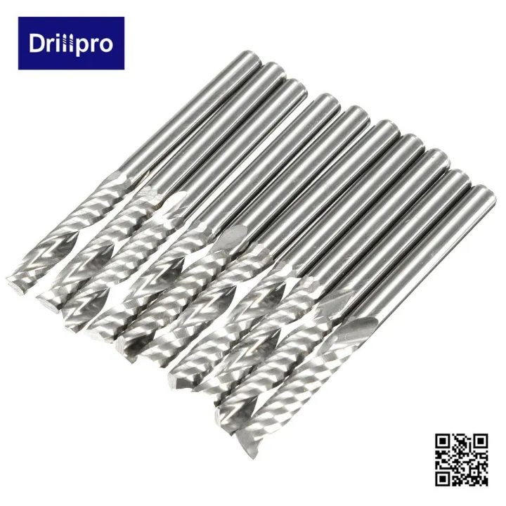 Drillpro 10Pcs 1/8" Carbide Flat Nose End Tools DIY Mill CNC Router Bits 1-Flute Spiral 17mm