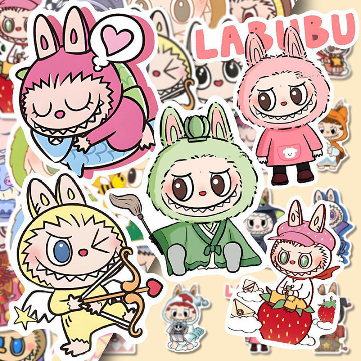 80pcs Labubu Monster Cartoon Waterproof Stickers Pack Cute Water Bottle Laptop Skateboard Scrapbook Anime Accessories