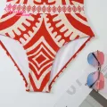 Muses Mall Women One-shoulder Swimsuit Ethnic Print One Shoulder Monokini Pants Set for Women 2 Pcs/set Swimwear Sun Protection Swimsuit. 