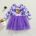 Choopy sea-Toddler Girl Halloween Dress, Cute Long Sleeve Cartoon Print A-Line Tulle Tutu Dress. 