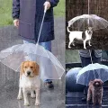 Walking Waterproof Clear Cover Built-in Leash Rain Sleet Snow Pet Umbrella for Dog. 