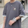 [48 Hourly Delivery ] Hong Kong Style Summer Pure Cotton T T-shirt Men's Loose Korean Style Trendy All-Matching Fashion Brand Top Clothes Casual Half Sleeve ins Short Sleeve Men. 