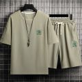 Youth Suit Loose Men / Shirt Wear Fashionable Suit T A Set of Summer Short-Sleeved Men's One-Piece Shorts. 