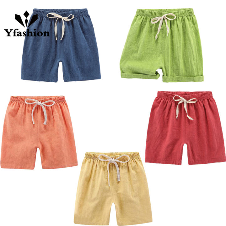 Yfashion Summer Kids Cotton Shorts Casual Loose Solid Color Short Pants For Boys Girls 3-8 Years Old
