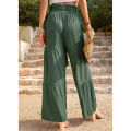 Yfashion Women Casual Wide-leg Pants High Waist Loose Straight Trousers Simple Elegant Solid Color Lace-up Pants. 