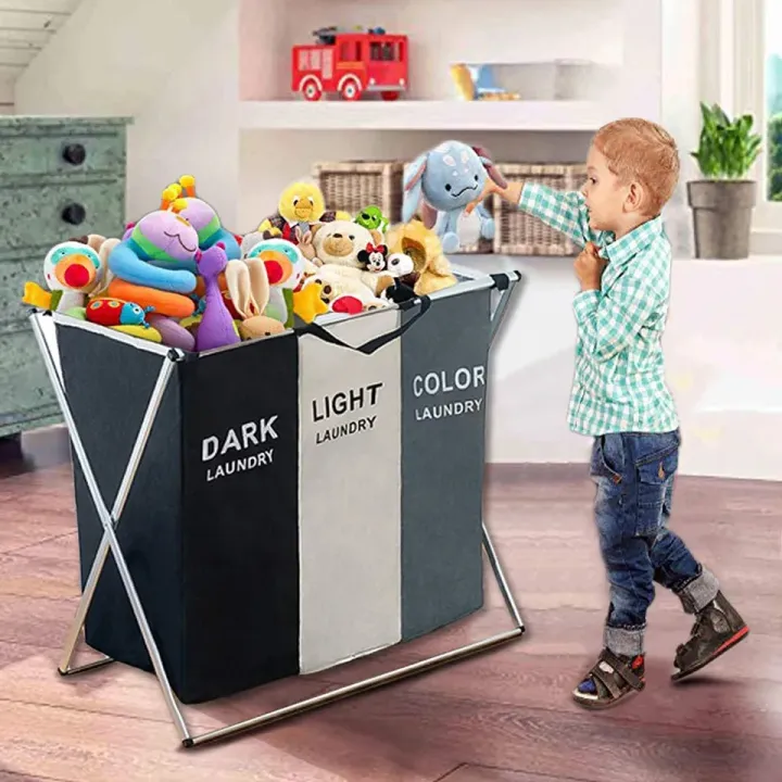 Laundry%20Basket%203%20Section,Foldable%20Dirty%20Laundry%20Hamper,%20Laundry%20Room%20Organization,Clothes%20Baskets%20With%20Side%20Pocket,Laundry%20Sorter%EF%BC%88Black%20and%20white%20gray%EF%BC%89%20-%20Image%204