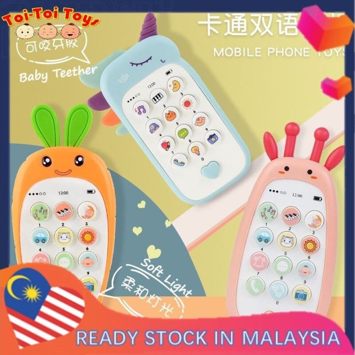 Toi-Toi Toys Baby Cell Phone Toy for Learning and Play Early Education Telephone with Silicone Cover Music Lights for 0-1 Year Old Kids Christmas Gift Permainan Kanak Budak Bayi