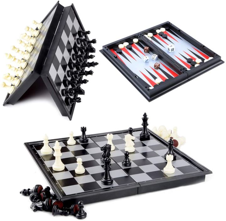 Chess Set 3 in 1 Chess Checkers Backgammon Set