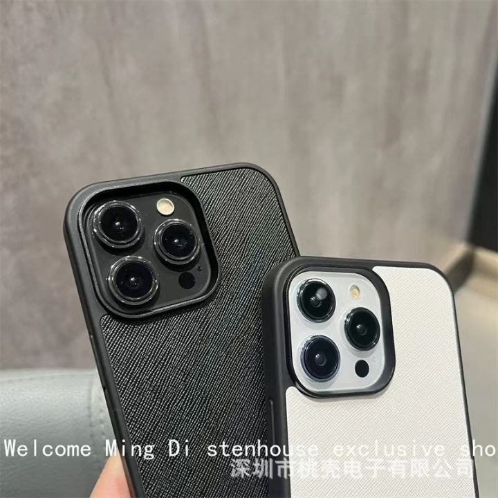 %E3%80%90Vingo%E3%80%91Luxury%20Faux%20Leather%20Cross%20Texture%20Phone%20Case%20for%20iPhone%2014%20Pro%20Max%20Shockproof%20Style%20Matteable%20Black%20and%20White%20-%20Image%204