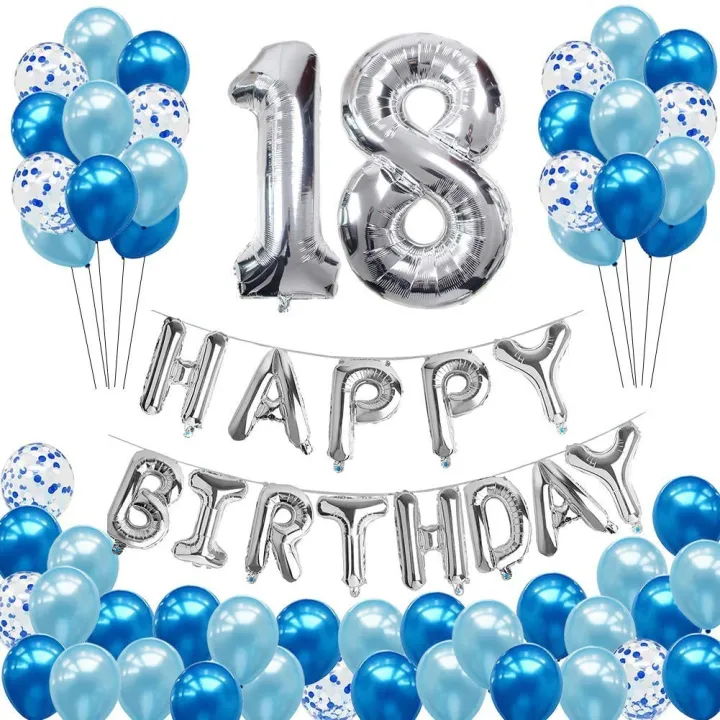 18TH Blue Birthday Decoration Kit - Number 18 Foil Balloon, Happy ...