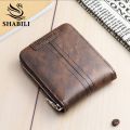 SHABILI Short Wallet for Men Leather Wallet Zipper Card Holder Coin Purse. 
