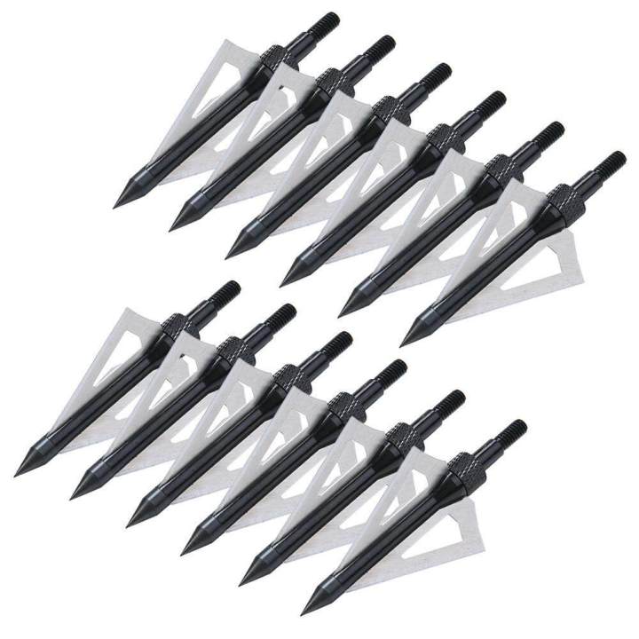 12PK Black 3 Blades Archery Broadheads 100 Grain Screw-In Arrow Heads Arrow Tips