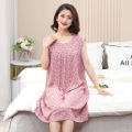 Artificial Cotton Nightdress Women's Summer Short-Sleeved Nightdress Sleeveless Daily Wear Pajamas plus Size Artificial Cotton Middle-Aged Mom Dress. 