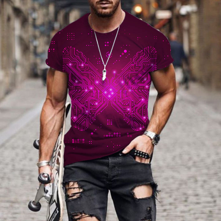 2023 New AI Technology Illustration Men's Creative Men's T-shirt Short Sleeve 3D Top Oversized Breathable Punk T-shirt