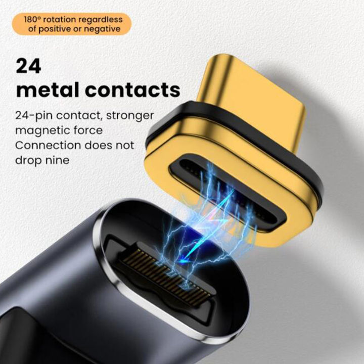 Usb%20C%20Magnetic%20Adapter%2024%20Pins%20Right%20Angle%20Usb%20C%2090%20Degree%20Adapter%20With%20Pd%20100w%20Usb4%2040gbps%208k%2060hz%20Video%20For%20Thunderbolt%204%20-%20Image%202