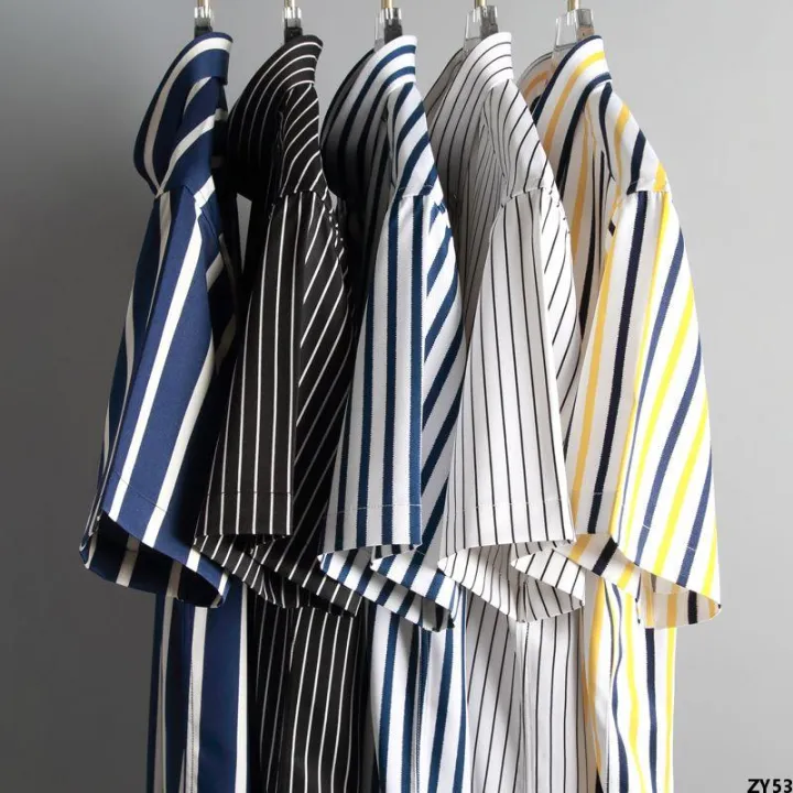 Business Wear Striped Square Collar JD Men's Shirt Non-Ironing Vertical Summer Stretch Shirt High-End Business Short Sleeve plus Size