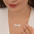 18K Gold Personalized Name Necklace with Birthstone Custom Name Necklace with Heart Birthstone Name Pendant Necklace for Women. 