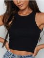 Girls / Women's Round Neck Rib-Knit Crop Top, Racerback Camisole Solid Sleeveless Crop Tank Top. 