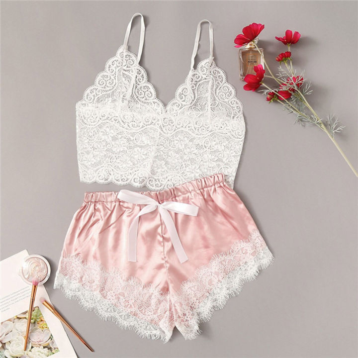 Ethereon%20Lace%20Camisole%20Pajama%20Set%20Lace%20Vest%20Satin%20Shorts%20Set%20for%20Women%20Backless%20Sleepwear%20Homewear%20Adjustable%20Strap%20Camisole%20Shorts%20Set%20-%20Image%204