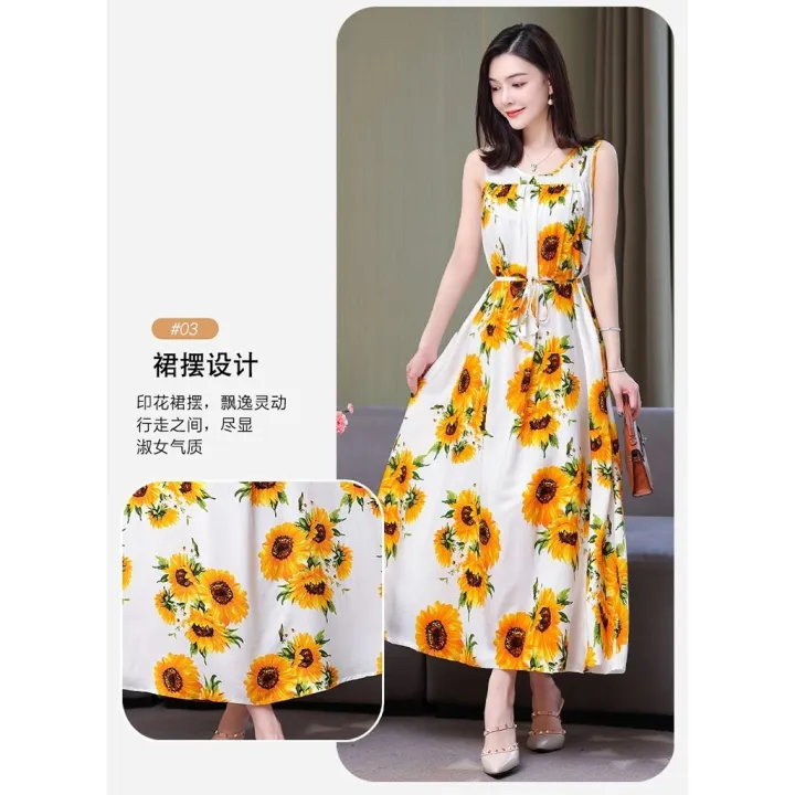Summer%20Noil%20Poplin%20Dress%20Large%20Size%20Loose%20Floral%20Mid-Length%20Sleeveless%20Suspender%20Skirt%20Outer%20Wear%20Bottoming%20Vest%20Long%20Skirt%20for%20Women%20-%20Image%203