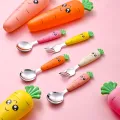 Cartoon spoon Baby rice spoon cute short spoon Fork Child cutlery set Stainless steel baby learn to eat cutlery Baby plate set. 