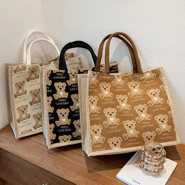 Stylish%20Tote%20Bags%20Large-capacity%20Handbag%20Handbags%20For%20Women%20Shoulder%20Bag%20Bear%20Canvas%20Bag%20Cotton%20Linen%20Tote%20Bag%20Shopping%20Bag%20-%20Image%203