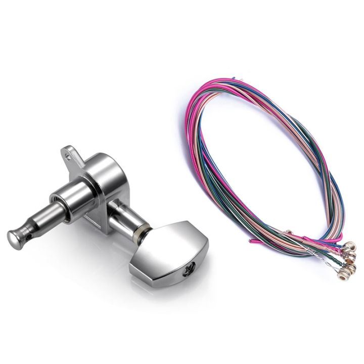 1Set Rainbow Colorful Color String for Acoustic Guitar & 6 Pieces Silver Acoustic Guitar Machine Heads Knobs