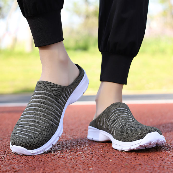 【WEJA】Mules for Men Half Shoes Sport Walking Shoes Summer Breathable Mules Sneakers Slip on Half Loafers Korean Fashion Half Slippers Outdoor Mesh Running Shoes Comfortable Driving Sandals Slippers