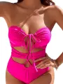 Women Bikini, Lacing Halterneck Backless Solid Slim Summer Swimming Bathing Swimsuit. 