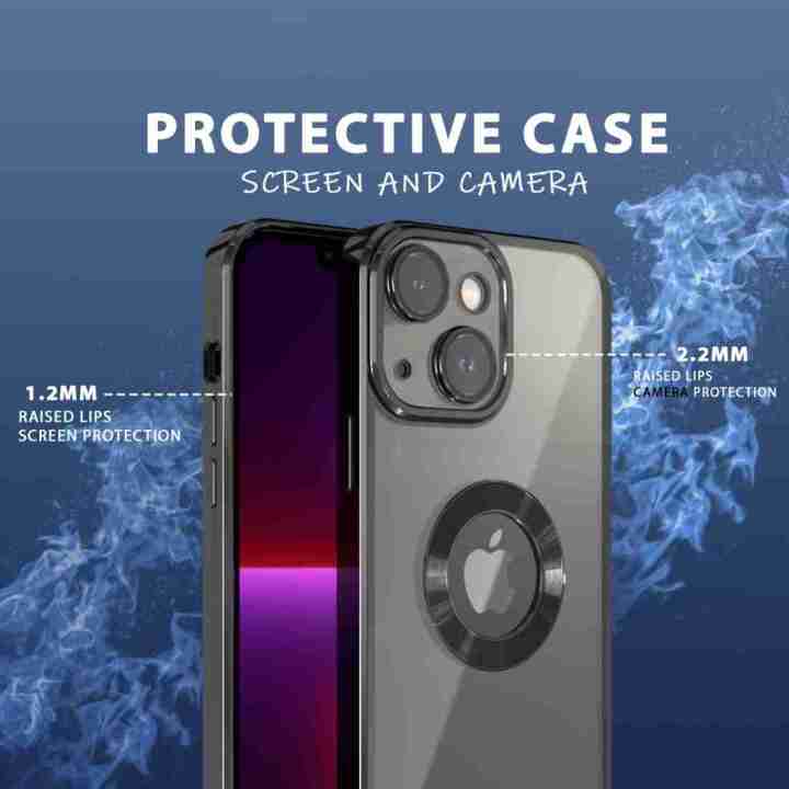 iPhone%2013%20Black%20Luxury%20Transparent%20Logo%20Hole%20Case%20with%20lens%20Protector%20-%20Image%202