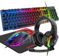 Wired Gaming Rainbow Backlit Keyboard Mouse Headset Mouse Pad Combo for PC,Laptop. 