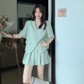 2023New Small Business Suit Korean Style Niche Summer Fashion Set Loose All-Match High Waist Skirt Two-Piece Set for Women. 