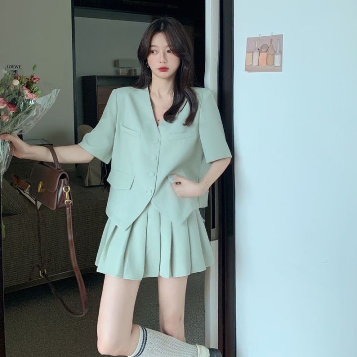 2023New%20Small%20Business%20Suit%20Korean%20Style%20Niche%20Summer%20Fashion%20Set%20Loose%20All-Match%20High%20Waist%20Skirt%20Two-Piece%20Set%20for%20Women%20-%20Image%203