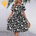 Soft Fabric Summer Dress Floral Print A-line Midi Dress with Lace-up Detail for Women Summer Fashion in Asia Summer Floral Print Dress. 