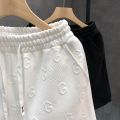 High Quality Letter Jacquard White Shorts Men's Fashion Casual Lace up Sports Pants Men's Home Four-Point Beach Pants. 