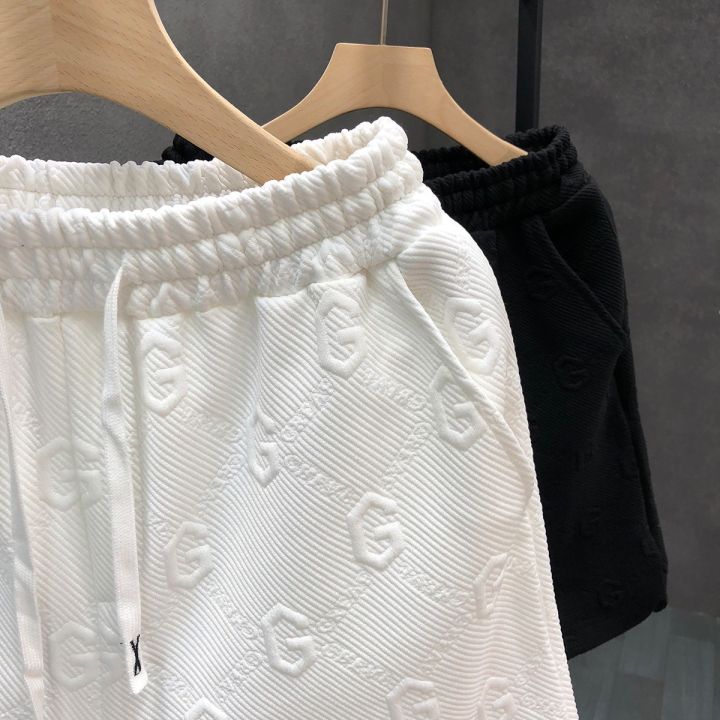 High%20Quality%20Letter%20Jacquard%20White%20Shorts%20Men's%20Fashion%20Casual%20Lace%20up%20Sports%20Pants%20Men's%20Home%20Four-Point%20Beach%20Pants%20-%20Image%204