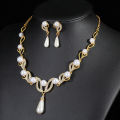 Carat Women Jewelry Set Faux Pearl Water Drop Earrings and Necklace Alloy Rhinestones Wedding Bridal Set. 