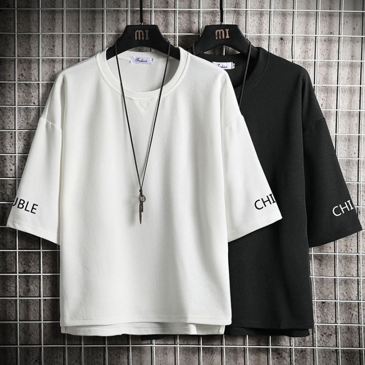 Spring Summer Simplicity Three-Quarter Sleeve Men T T-shirt Loose Half Sleeve ins Fashion Brand plus-Sized plus Size Short Sleeve T-shirt Top