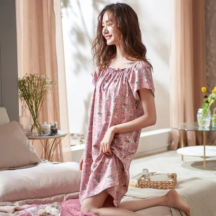 Women's%20Pajamas%20Summer%20Cotton%20Short%20Sleeve%20Sweet%20Korean%20Style%20Nightdress%20Floral%20Dress%20Thin%20plus%20Size%20Homewear%20-%20Image%209