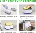 Dish Soap Dispenser for Kitchen, Soap Dispenser and Sponge Holder, Countertop Soap Pump Dispenser, 2-in-1 Soap Dispenser-One Hand Soap Pump Dispenser. 