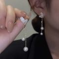 Enacolor  Gold Metal Chain Drop Earring Pearl Female Delicate Full Crystal Heart Dangle Earrings for  Girls. 