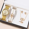 【New arrival】【Hot selling items 】Fopul mall fashion business Love necklace bracelet and quartz watch 6PCs set luxury women rose gold watches for women ladies. 