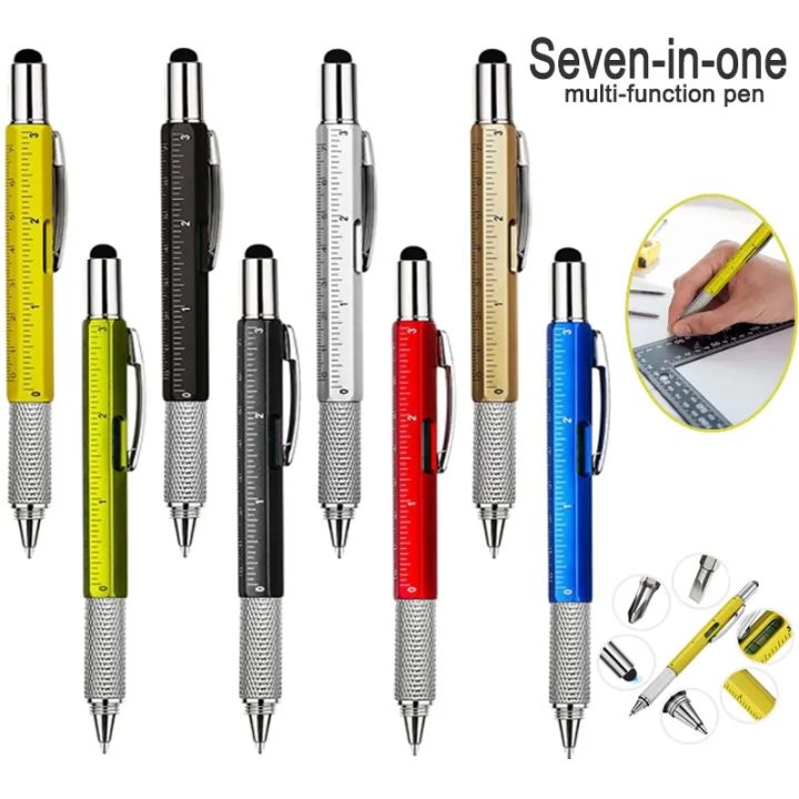 multi cleaning pen 7 in1 Multifunction Ballpoint Pen with Modern Handheld Tool Measure Technical Ruler Screwdriver Touch Screen Stylus Spirit LevelTool Sets