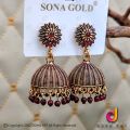 Dull gold Fashion Bollywood drop jimmiky earring with dull gold beaded and white stone for girl and women (Brown). 