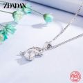 ZDADAN 925 Sterling Silver Zircon Dolphin Necklace For Women Box Chain Sweet Jewelry Gift. 