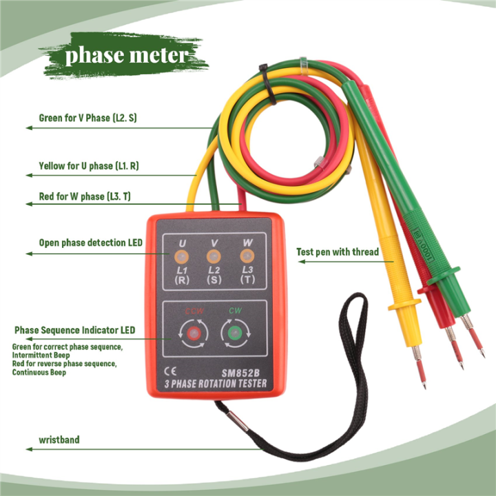 New 3 Phase Sequence Rotation Tester Indicator Detector Meter LED ...