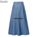 Beach Skirt Pure Flared Line Button Party Sand Women's A ZANZEA Swing Maxi Pleated Skirt. 