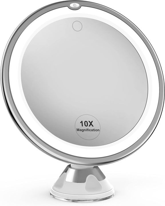 10x Magnifying Lighted Makeup Mirror with Touch Control, Powerful Locking Suction Cup, and 360 Degree Rotating Arm, Magnifying Mirror with Lights for Home