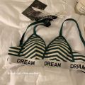 New American High School Student Girl Push up and Anti-Sagging Bra Stripe Lingerie Set. 