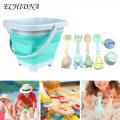 Children Sand Toy 11pcs Kids Beach Sand Toy Set with Foldable Bucket Animal Molds Outdoor Digging Tools for Toddlers in Asia Sandcastle Building Kit. 